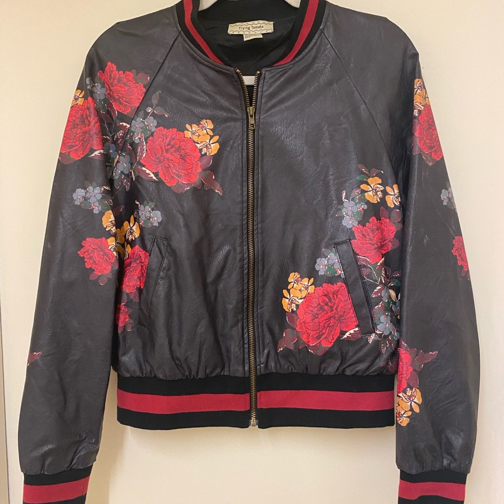 Flying Tomato Faux Leather Bomber Jacket